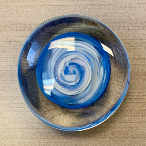 Round Blue Glass Swirl Paperweight